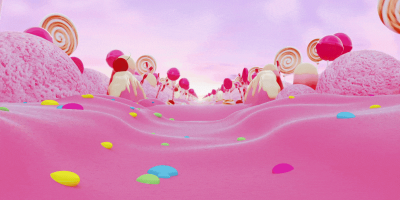 GIF of candy landscape with Yum Yumz cannabis product appearing
