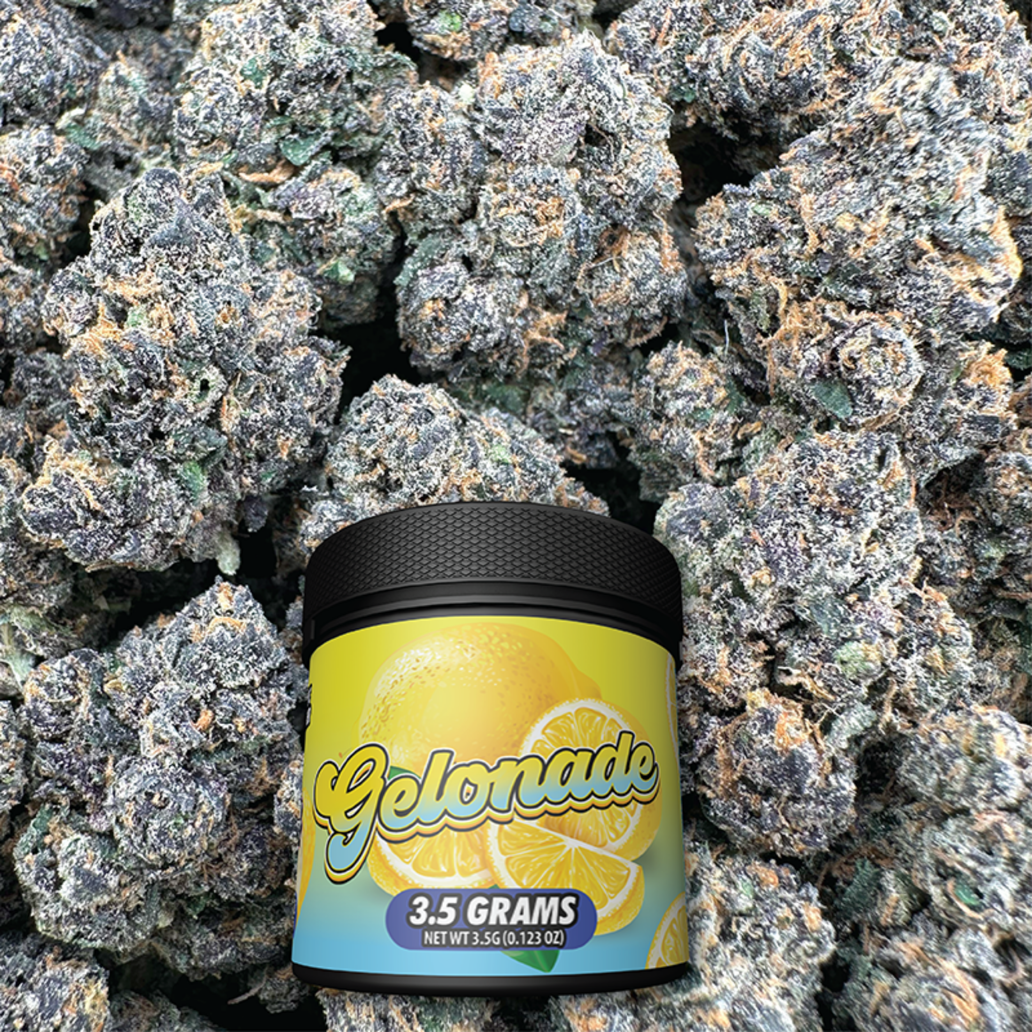 Jar of 'Gelonade' surrounded by buds