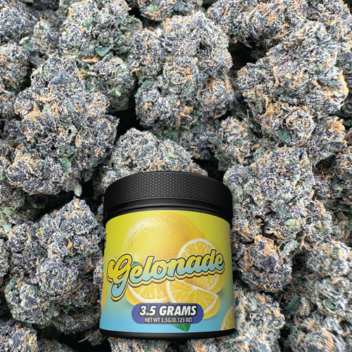 Jar of 'Gelonade' surrounded by buds