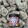 Jar of 'London Pound Cake' with  buds in the background