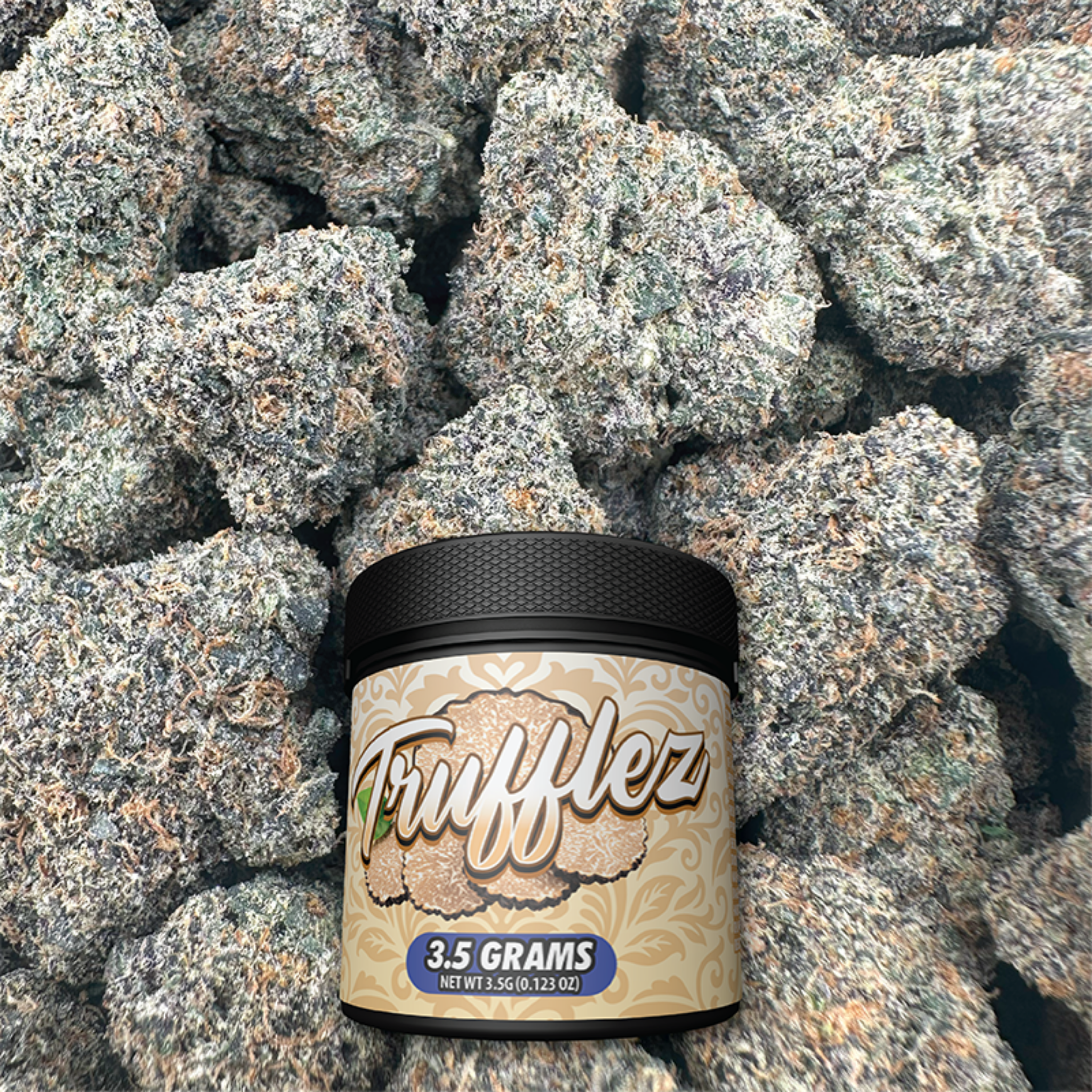 Jar labeled 'Trufflez' on a flower background