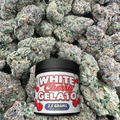Jar of 'White Cherry Gelato' surrounded by buds
